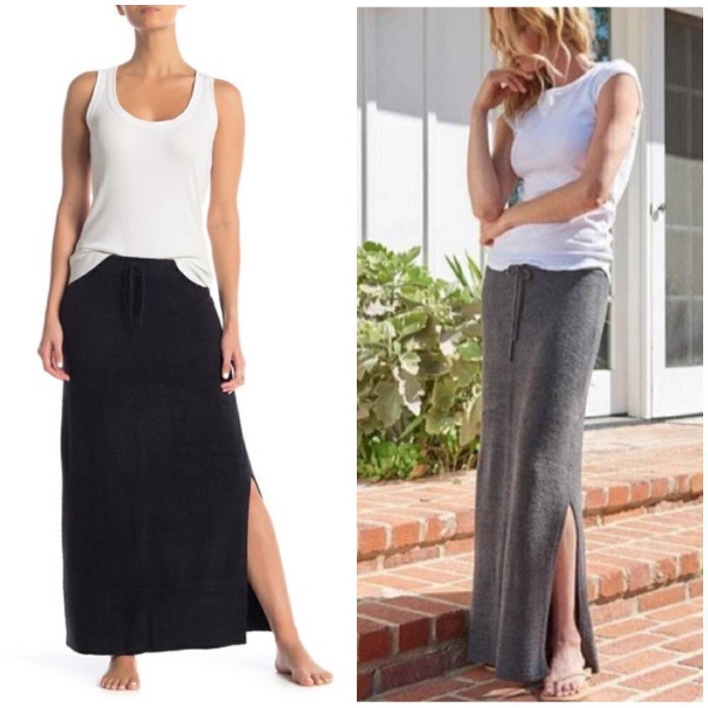 💕BAREFOOT DREAMS💕 CozyChic Lite Maxi Knit Skirt ~ Black Large L NWT